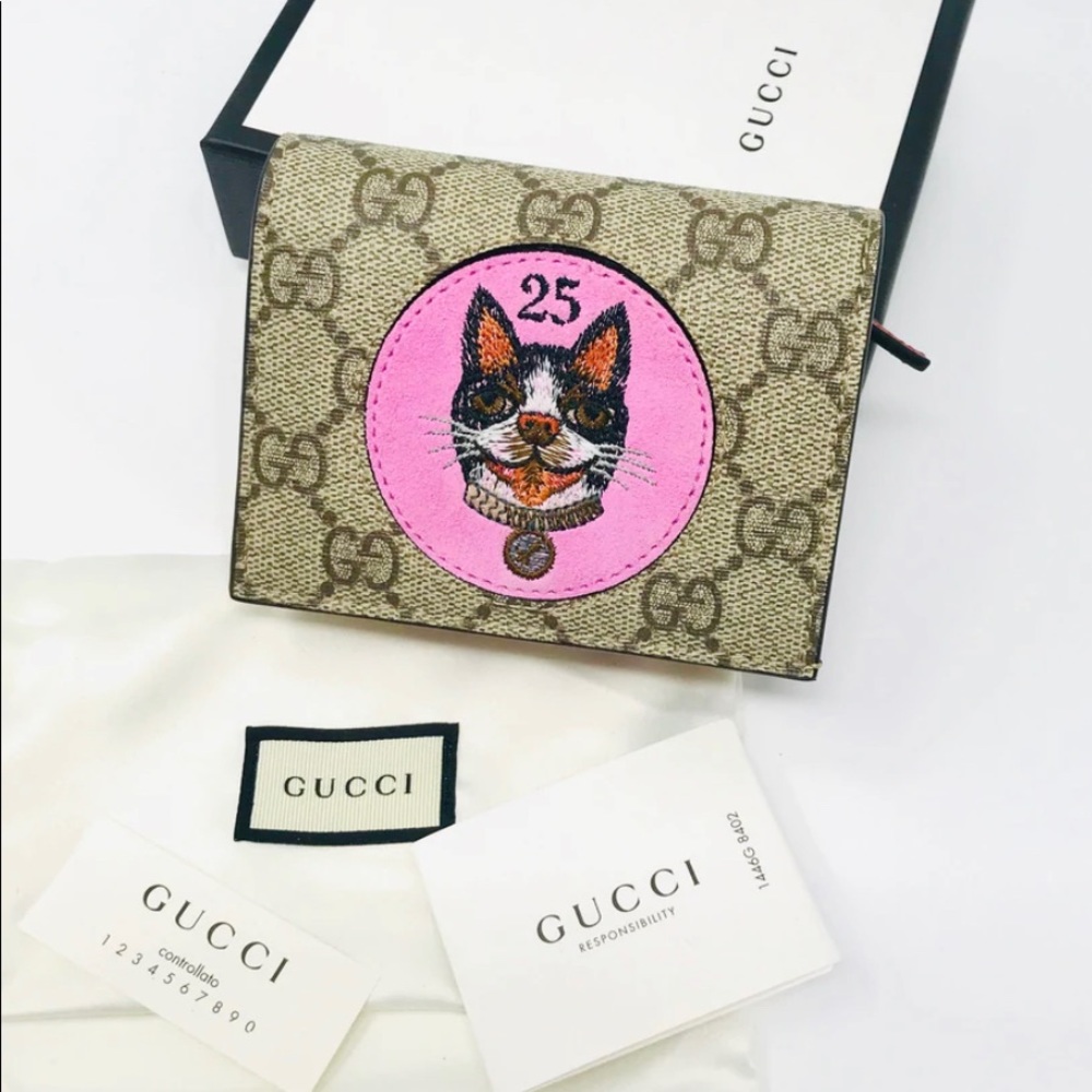GUCCI Dog Flap GG Coated Canvas Card Case Wallet